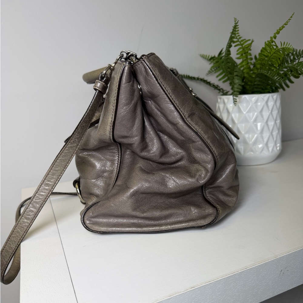 Vintage Miu Miu Vitello Shine In FUMO Gray Leather Shoulder Satchel - Picture 6 of 16